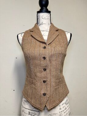 Ralph Lauren Sport light brown tweed wool herringbone waistcoat vest Size 12